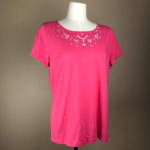 Talbots Floral Cutout Pink Large Shirt